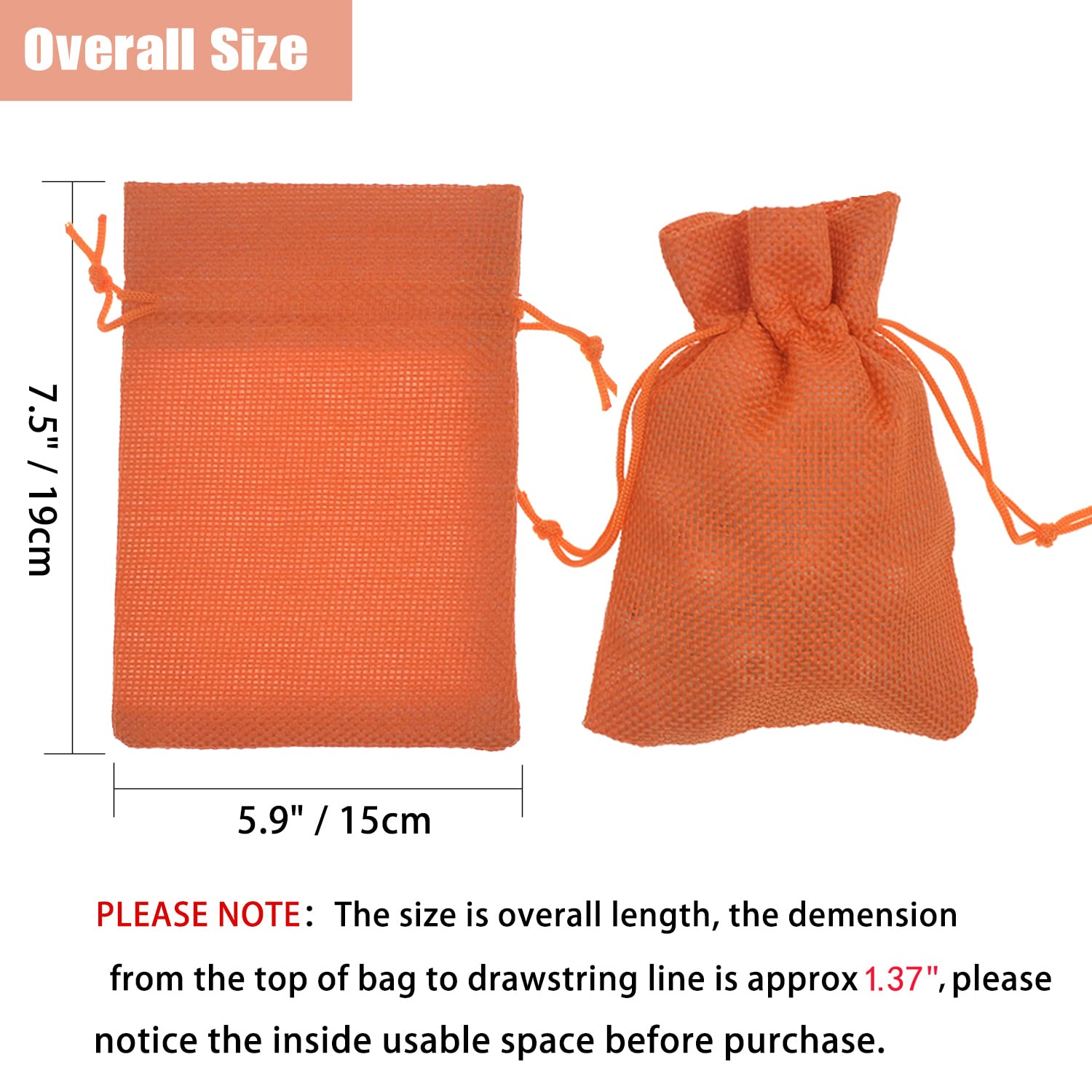 50Pcs Orange Jute Drawstring Burlap Gift Bags 5.9 x 7.5 Inch - Halloween Party Favors, Treat Bags, Candy Pouches for Jewelry, Wedding, Baby Shower & DIY Crafts