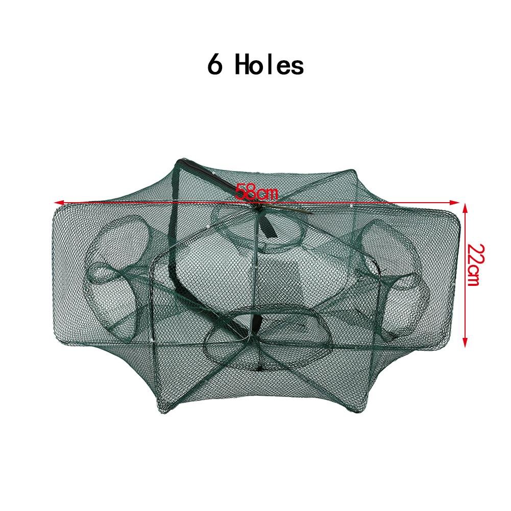 Foldable Fishing Net Trap with 6/12 Holes - Automatic Shrimp & Crab Catcher, Nylon Collapsible Fish Trap for Freshwater & Saltwater Fishing - Perfect for Camping, Boating, and Outdoor Adventures (6 Holes)