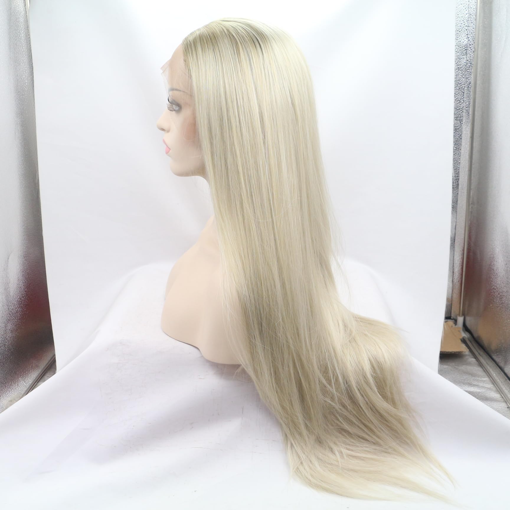 Xiweiya Blonde Straight Wigs with Light Roots - Long Ombre Brown/Blonde Synthetic Lace Front Wig - Heat Resistant Fiber - Perfect for Cosplay, Halloween, Parties & Daily Wear