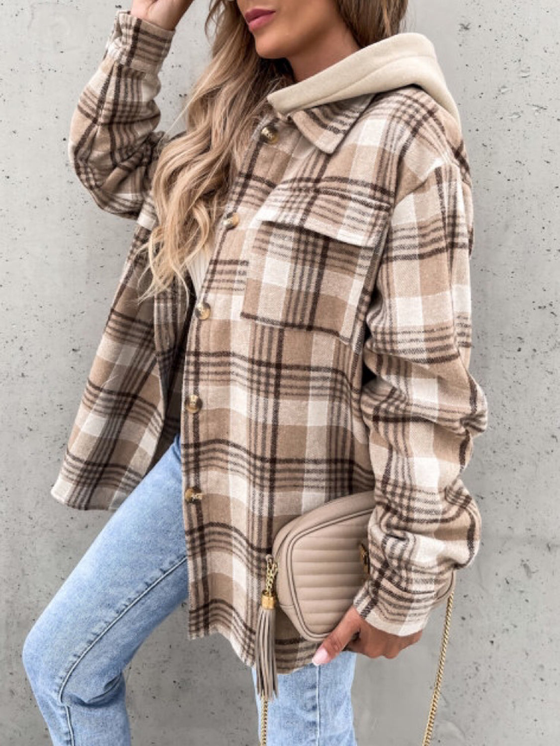 Stylish Plaid Button-Up Jacket with Detachable Hood - Perfect for Outdoor Adventures & Casual Wear