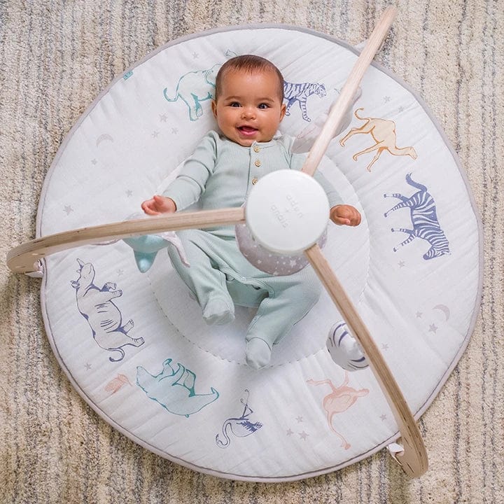Aden+Anais Play and Discover Activity Gym for Babies - Soft Cotton Baby Play Mat with Hanging Toys for Tummy Time & Sensory Development - Perfect for Nursery, Daycare & Travel