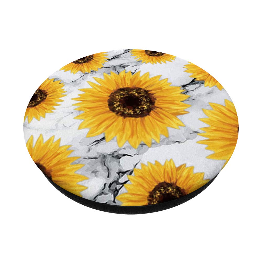 Grip Sunflower White Marbled Floral PopSocket - Chic Design Phone Grip & Stand for iPhone, Samsung, Tablets - Perfect for Home, Office, and Travel Use
