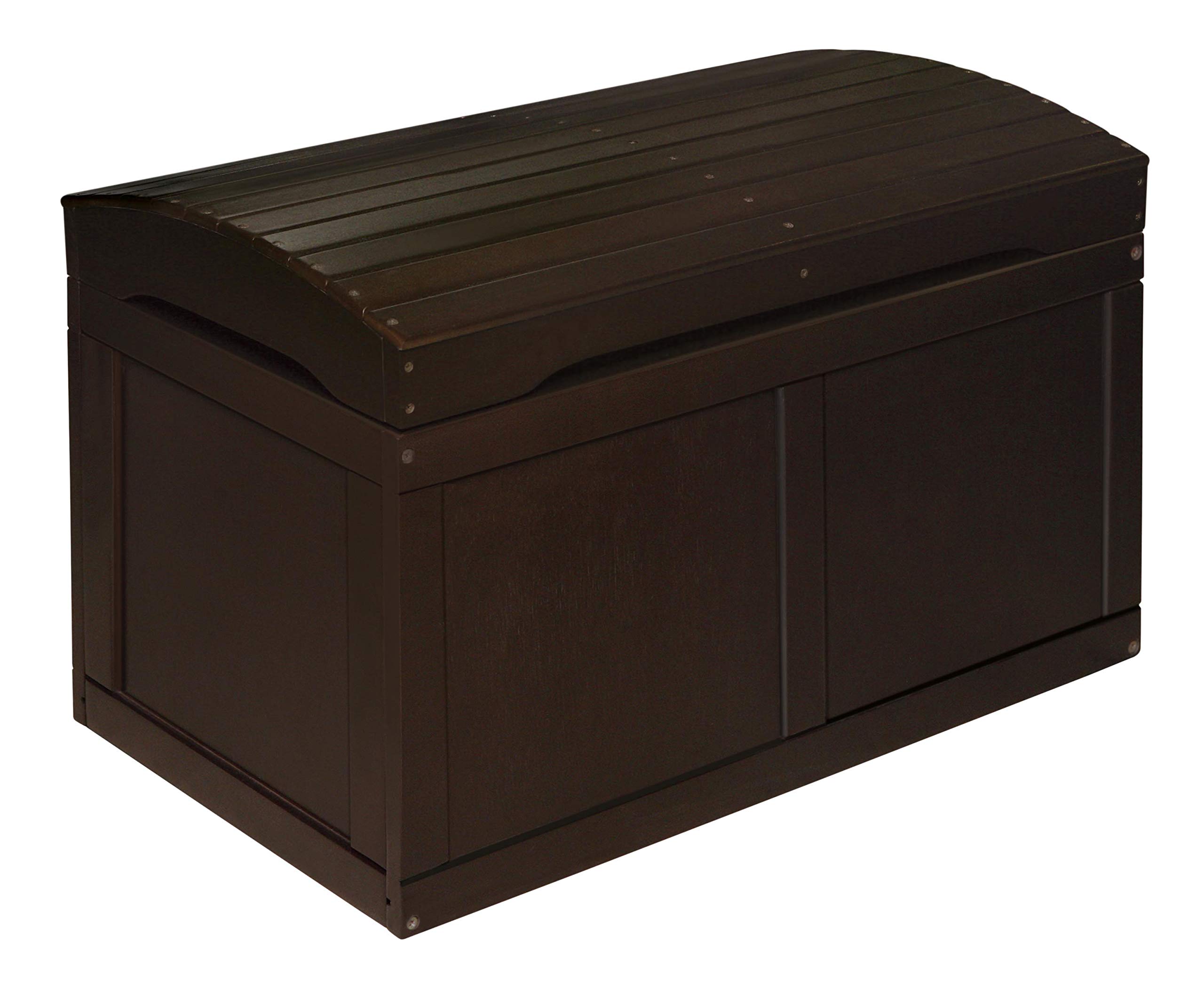 Badger Basket Kids Hardwood Toy Box with Safety Hinge - Espresso Finish Barrel Top Storage Chest for Bedroom, Playroom & Nursery Organization