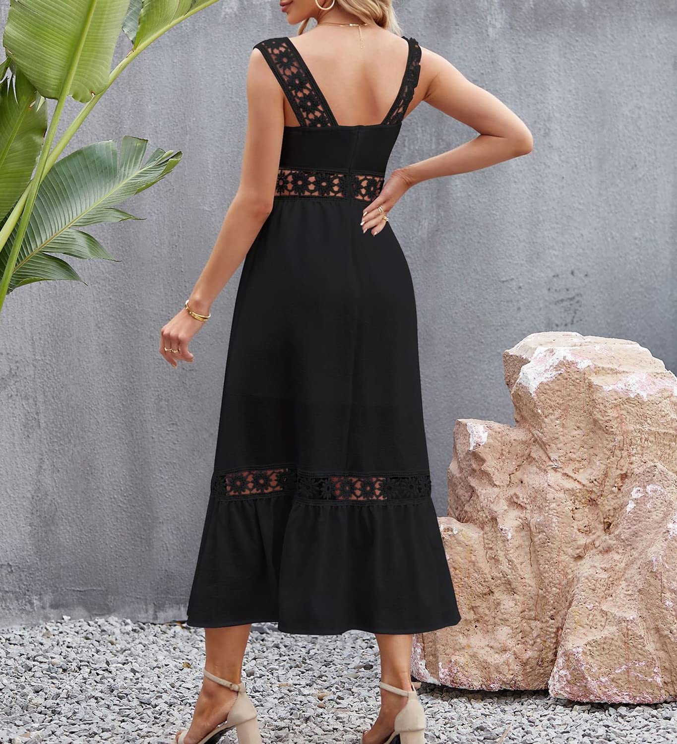 Women's Bohemian White Summer Dress - Sleeveless Lace Backless Tank Long Dress, Elegant & Fresh Slim Strap - Perfect for Beach Vacations, Weddings & Summer Parties