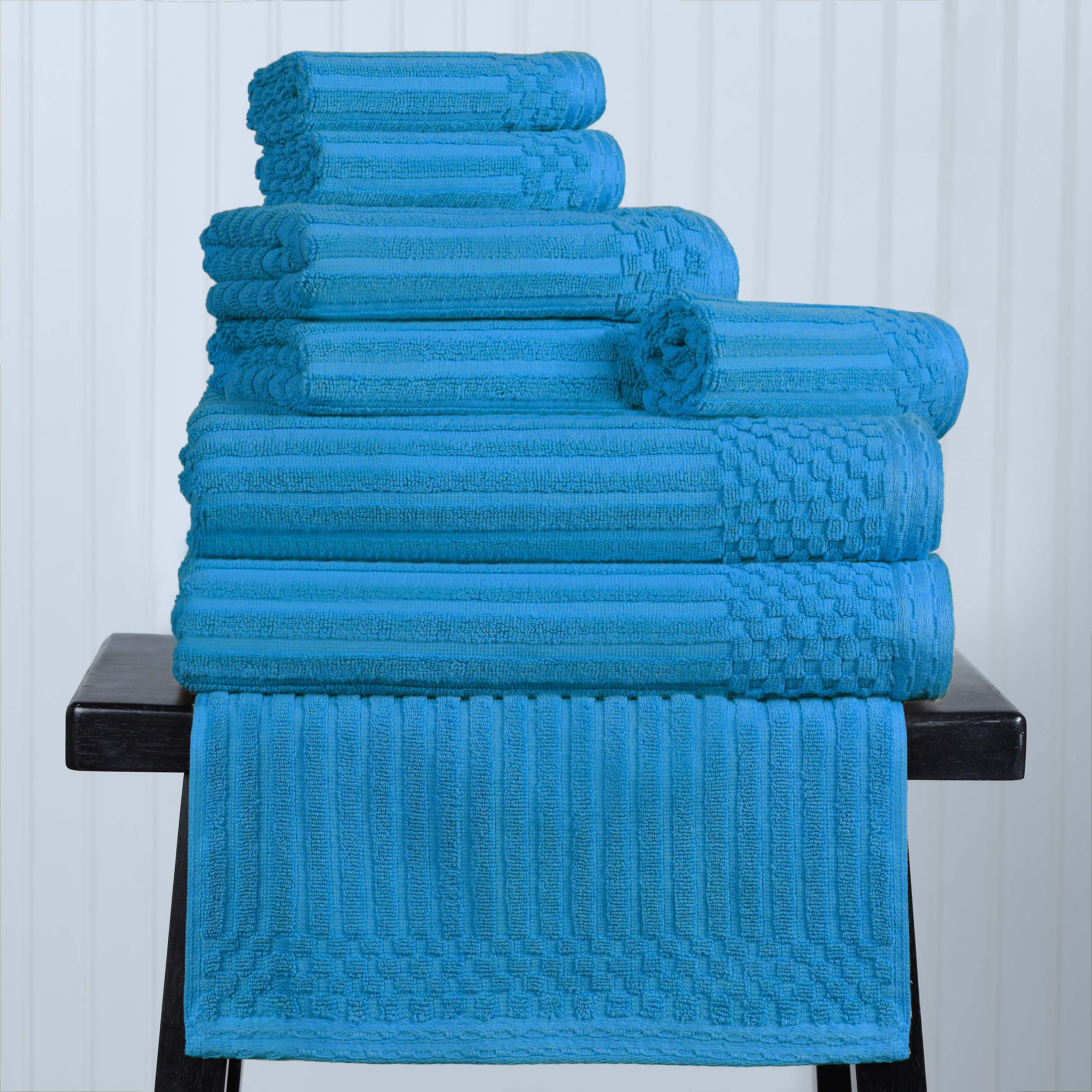 Premium 8-Piece Cotton Ribbed Towel Set - Soft, Absorbent & Medium Weight Bath Towels for Spa, Gym & Luxury Home Use