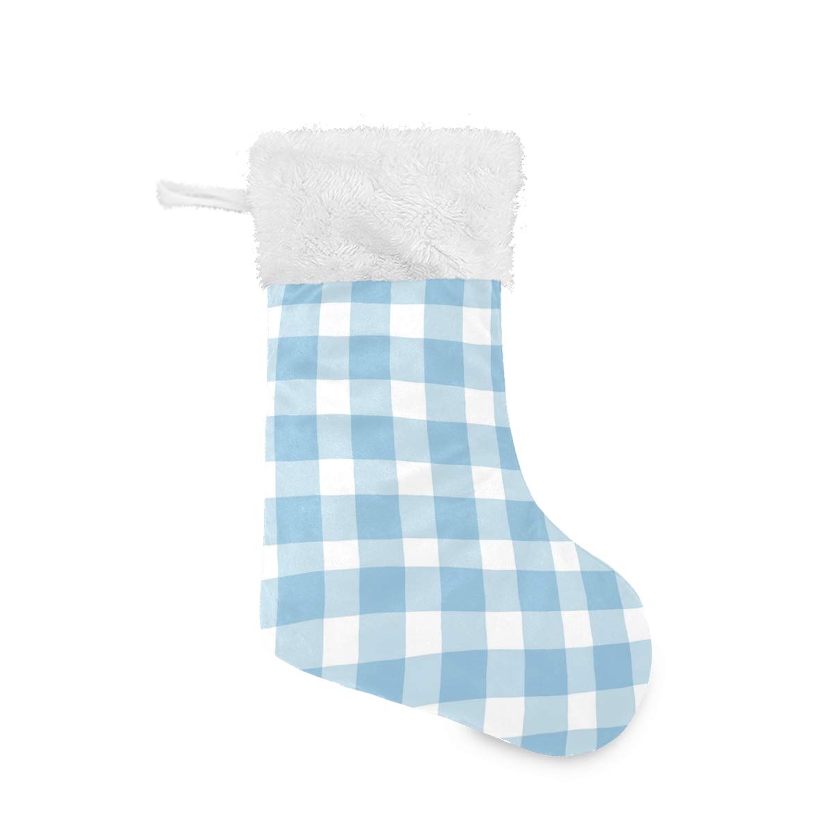 Blue and White Check Plaid Christmas Stockings - 17