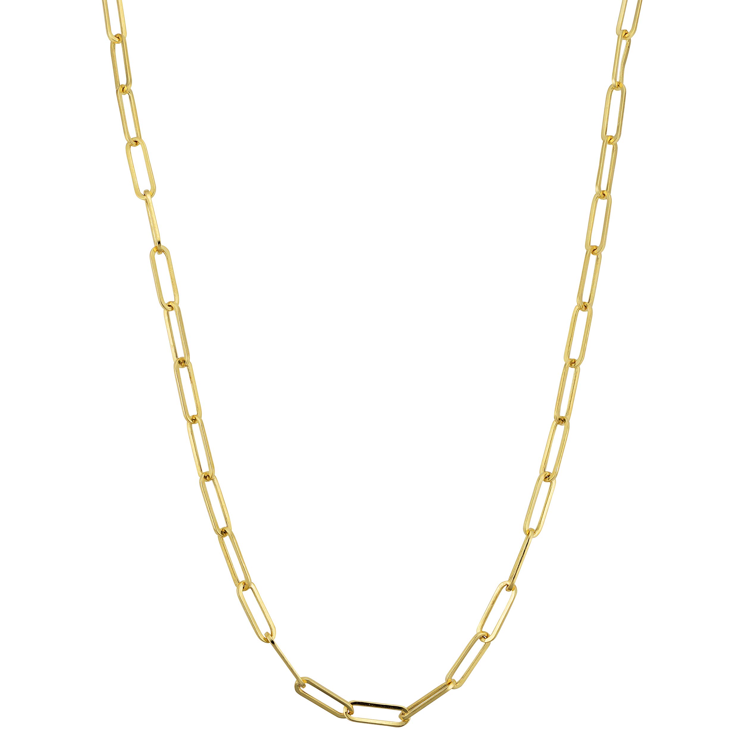 14K Yellow Gold Paperclip Chain Necklace for Women - 3mm Width, Real Solid 14K Gold, Adjustable Length (14