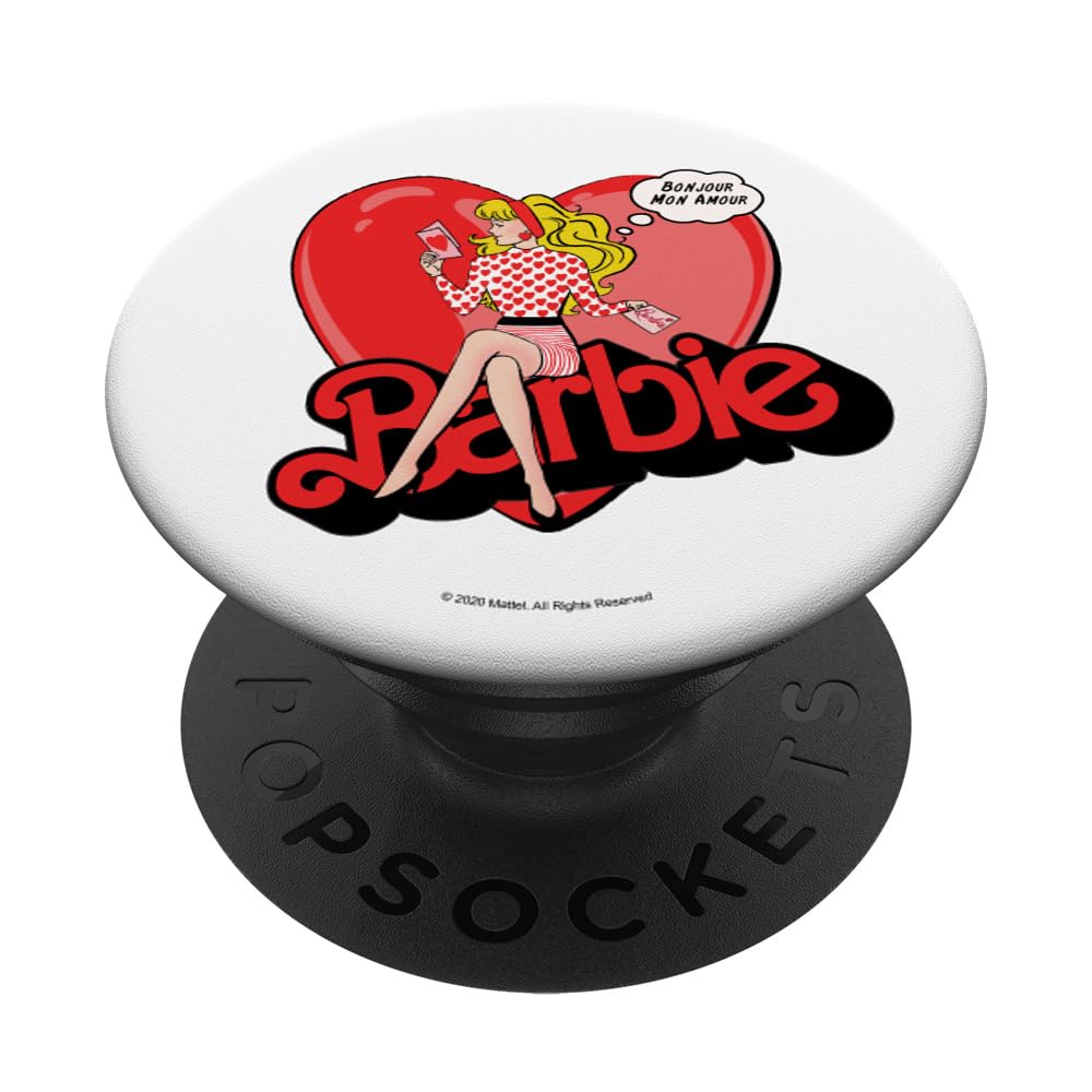 Barbie Valentines Bonjour Mon Amour PopSockets Standard PopGrip - Swappable Phone Grip & Stand for Valentine's Day Gifts, Smartphones, Tablets (Perfect for Selfies, Calls & Daily Use)