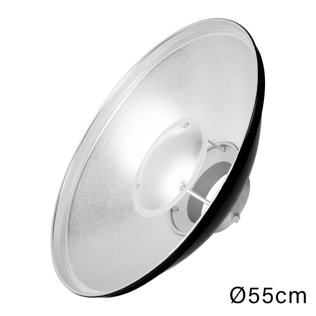 BDR S550 55cm (22 Inch) Silver Beauty Dish with Bowens S-Type Mount - Professional Photography Lighting Reflector for Studio Portraits, Fashion Shoots, and Product Photography