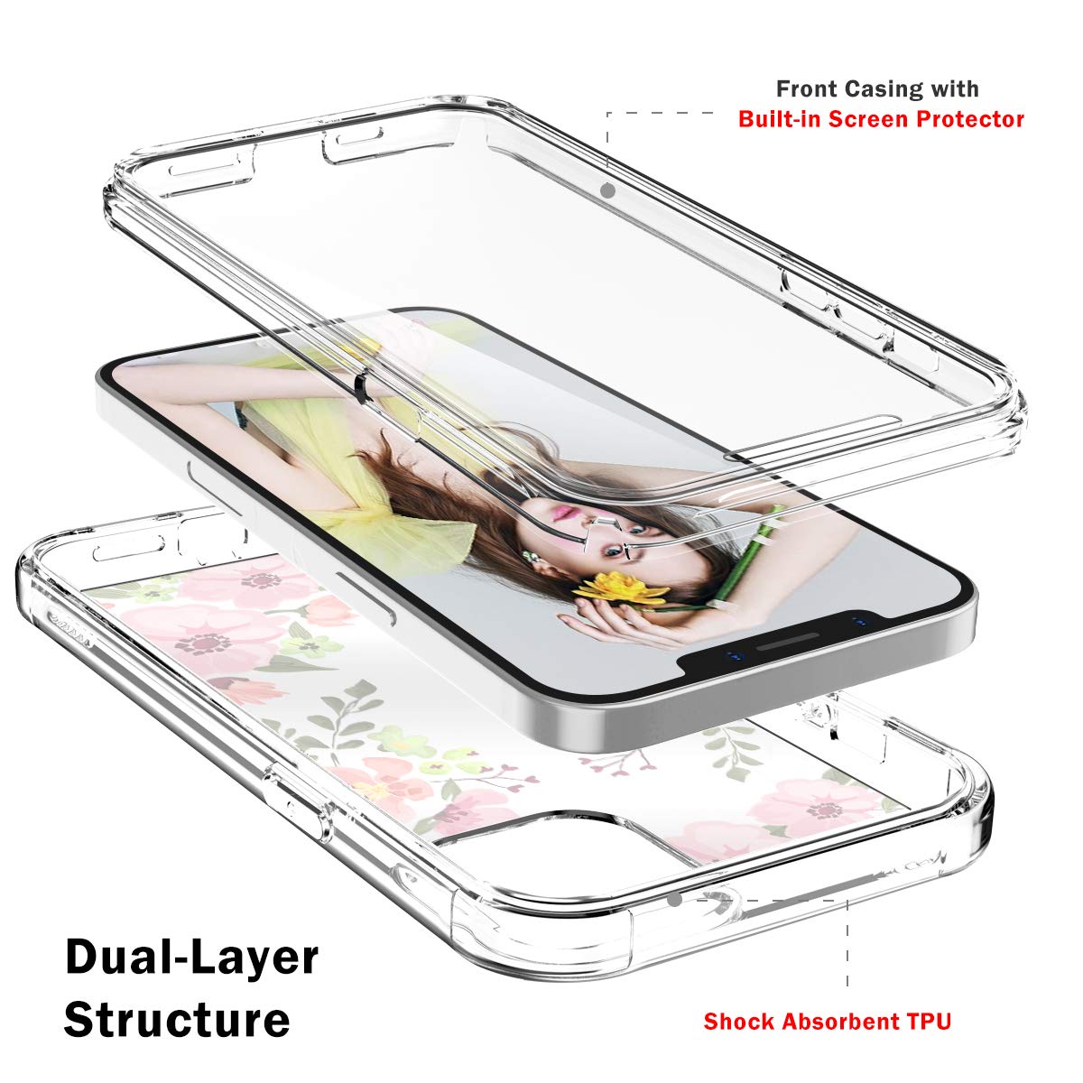 Premium Slim Protective Case for Apple iPhone 12 Pro Max (6.7-inch 2020 Model) - Pink Floral Design with Built-in Screen Protector | Durable 5G-Compatible Cover for Everyday Use & Travel Protection