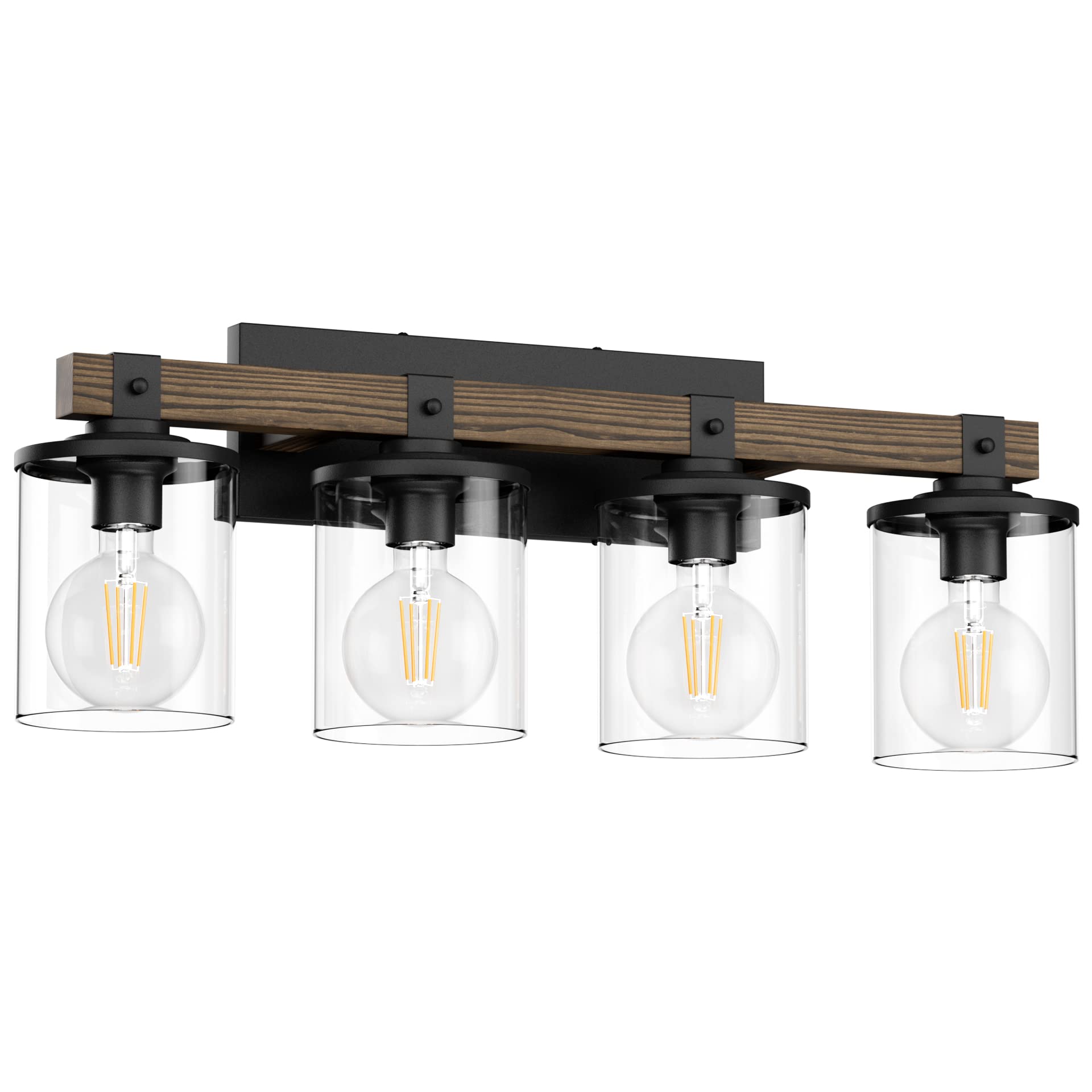 Aipsun Farmhouse Vanity Lighting Fixtures - 4-Light Black Wooden Bathroom Wall Sconce with Industrial Style (Bulbs Not Included) | Perfect for Bathroom, Powder Room, Dressing Room & Vanity Area Decor