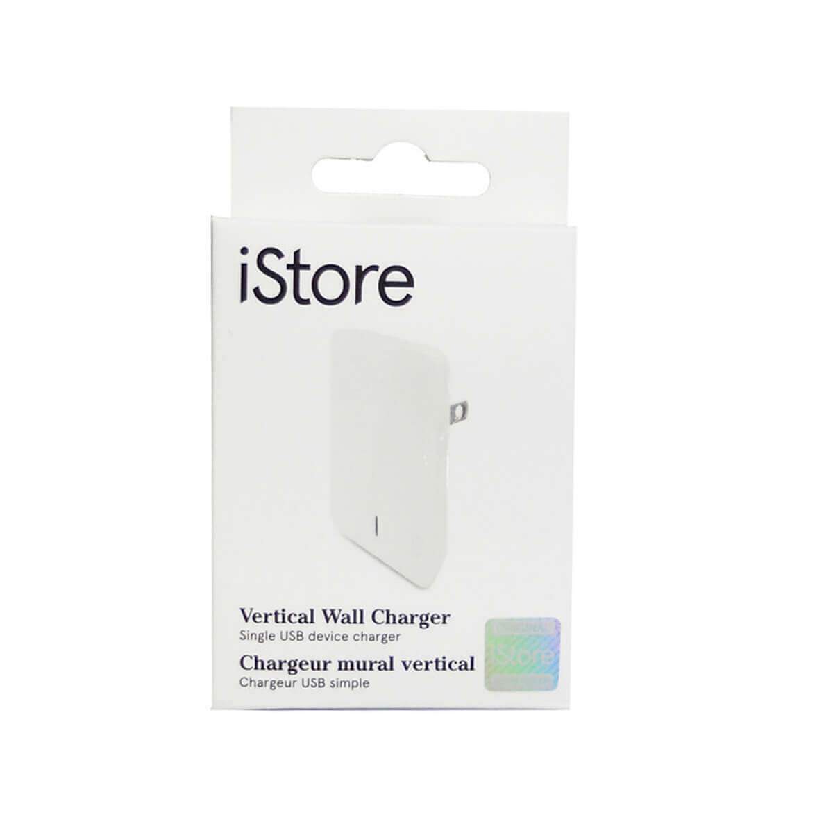 iStore Vertical Wall Charger 2.4A Fast Charging USB Power Adapter for iPhone, Samsung, Android - Perfect for Home, Office & Travel