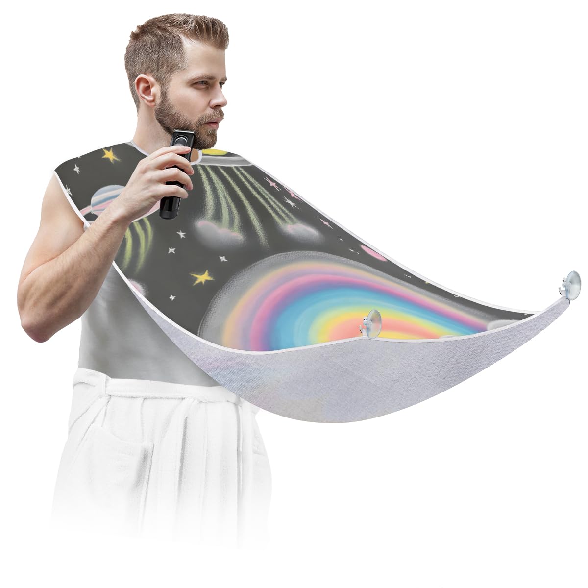 Rainbow Planet Pattern Beard Shaving Bib for Men - Waterproof Hair Dye Apron & Makeup Cape for Women - Salon & Barber Accessories - Perfect for Home Grooming, Hair Cutting, Beard Trimming & Sink Cleaning - Great Gift for Stylists & Barbers