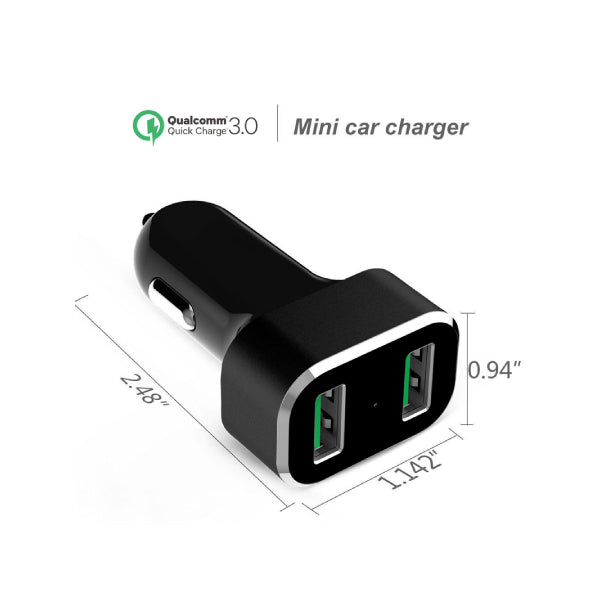 GDS® 2 Port USB Car Charger with Qualcomm® Quick Charge 3.0 - Fast Charging for iPhone, Samsung & Android - Perfect for Road Trips & Daily Commutes