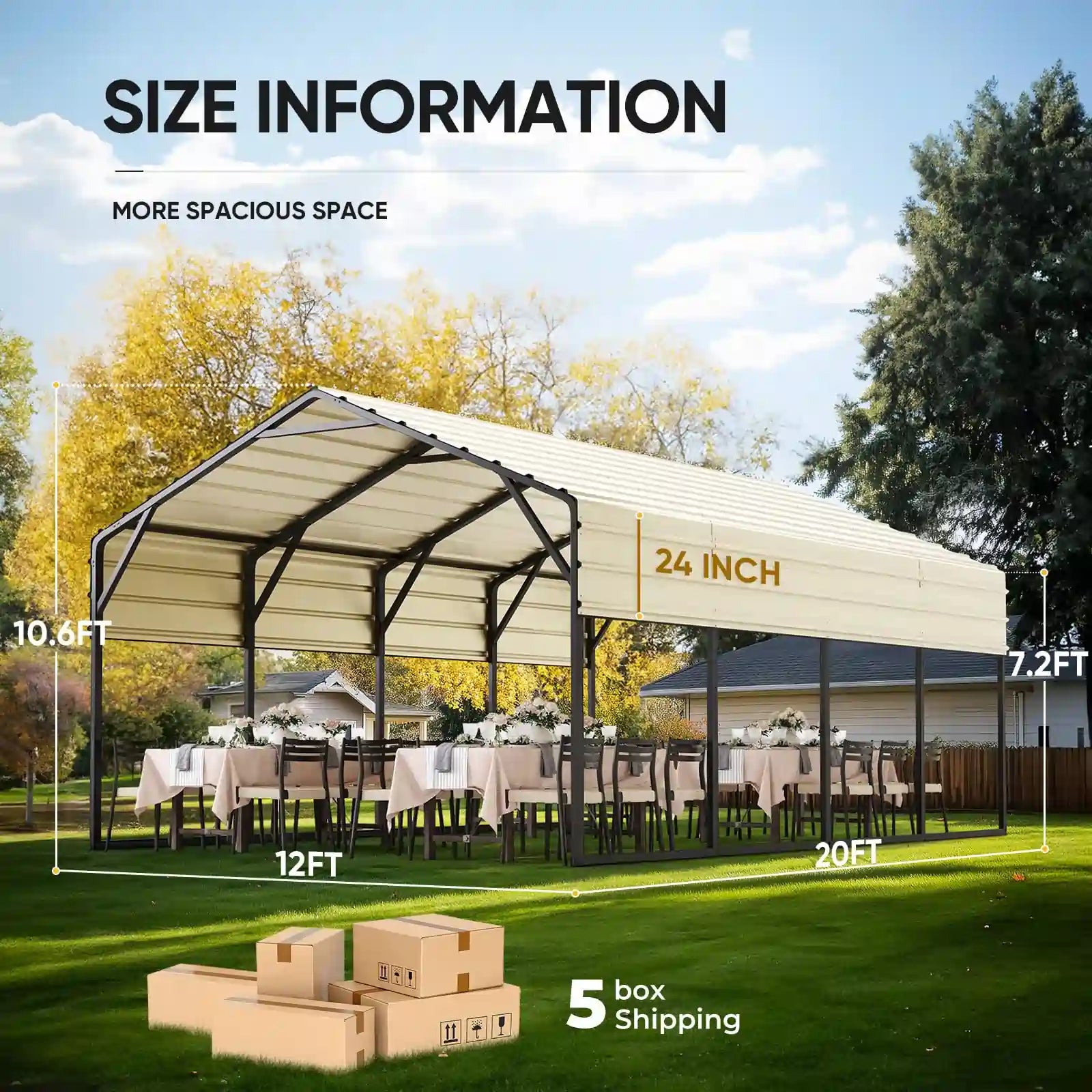 Heavy Duty Metal Roof Car Canopy - Black & White Waterproof Outdoor Shelter for Cars, Trucks, and RVs - Perfect for Parking, Camping, and Outdoor Events