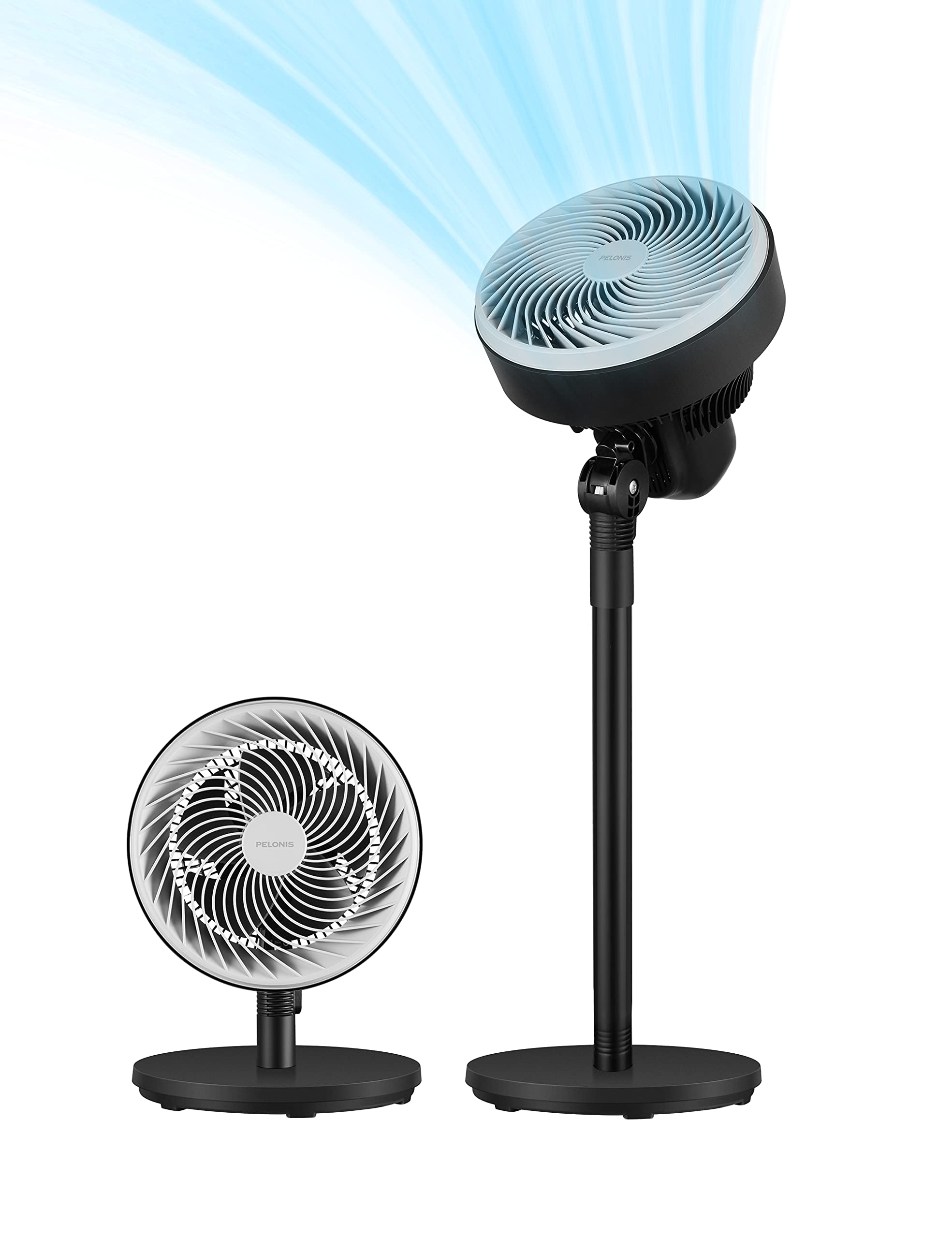 PELONIS 2-in-1 Air Circulator Fan with Adjustable Height - 7-Inch Airfoil Blades, 3 Speed Settings & 75° Tilt - Quiet Pedestal Fan for Home, Office, Dorm - Perfect for Cooling, Air Circulation & White Noise (Black)