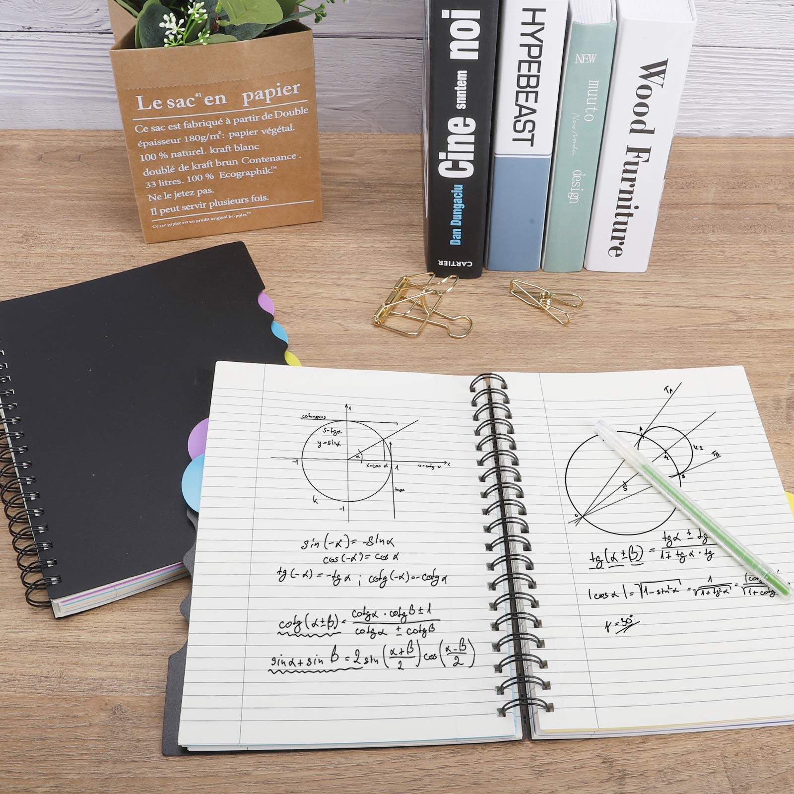 EOOUT 2-Pack Spiral Notebook with Dividers - 290 Pages College Ruled for School & Office Use