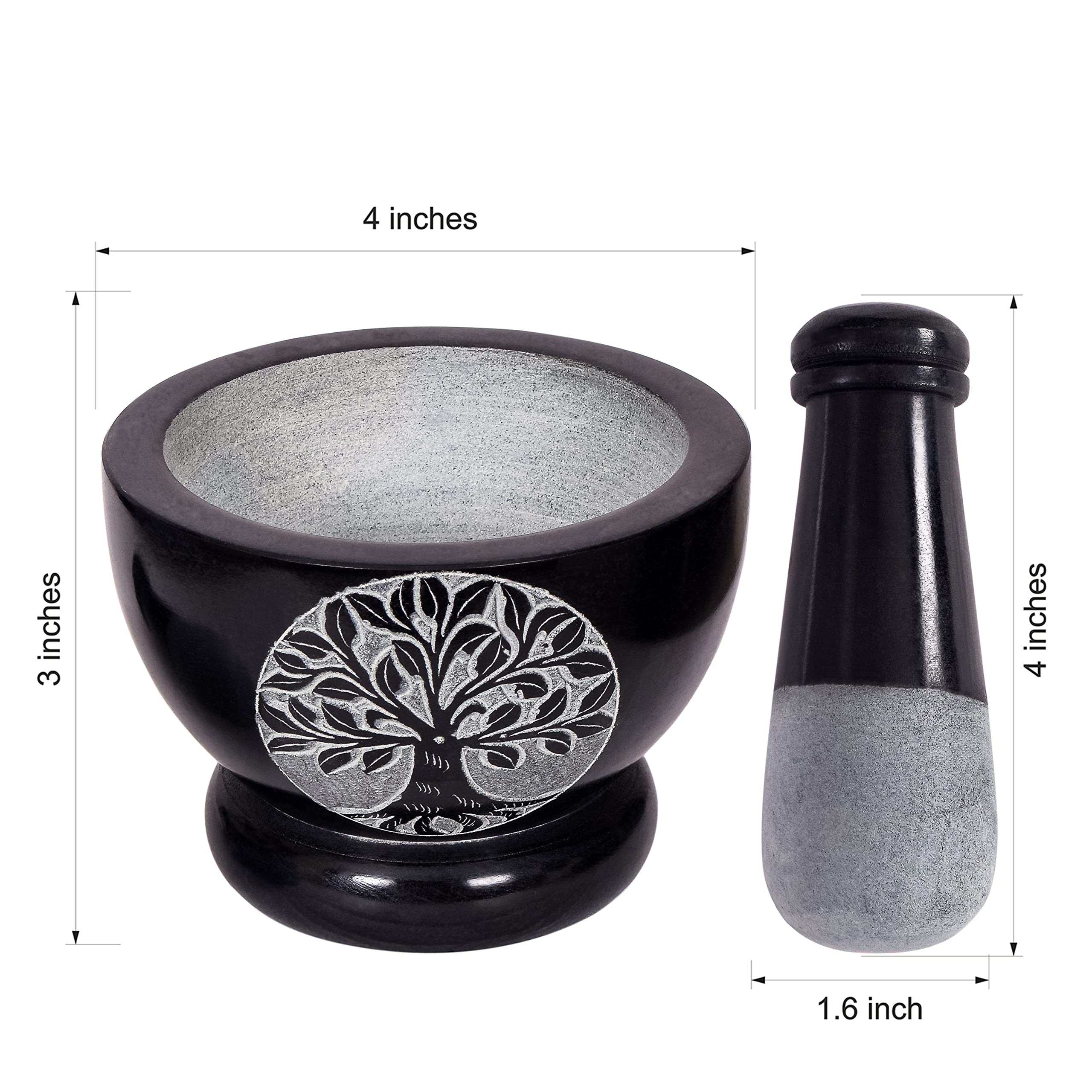 Premium Mortar and Pestle Set - Heavy Duty Polished Natural Stone Spice Grinder for Herbs, Seasonings, Pastes & More (Tree of Life Design) - Perfect for Kitchen, Apothecary & Ayurvedic Cooking