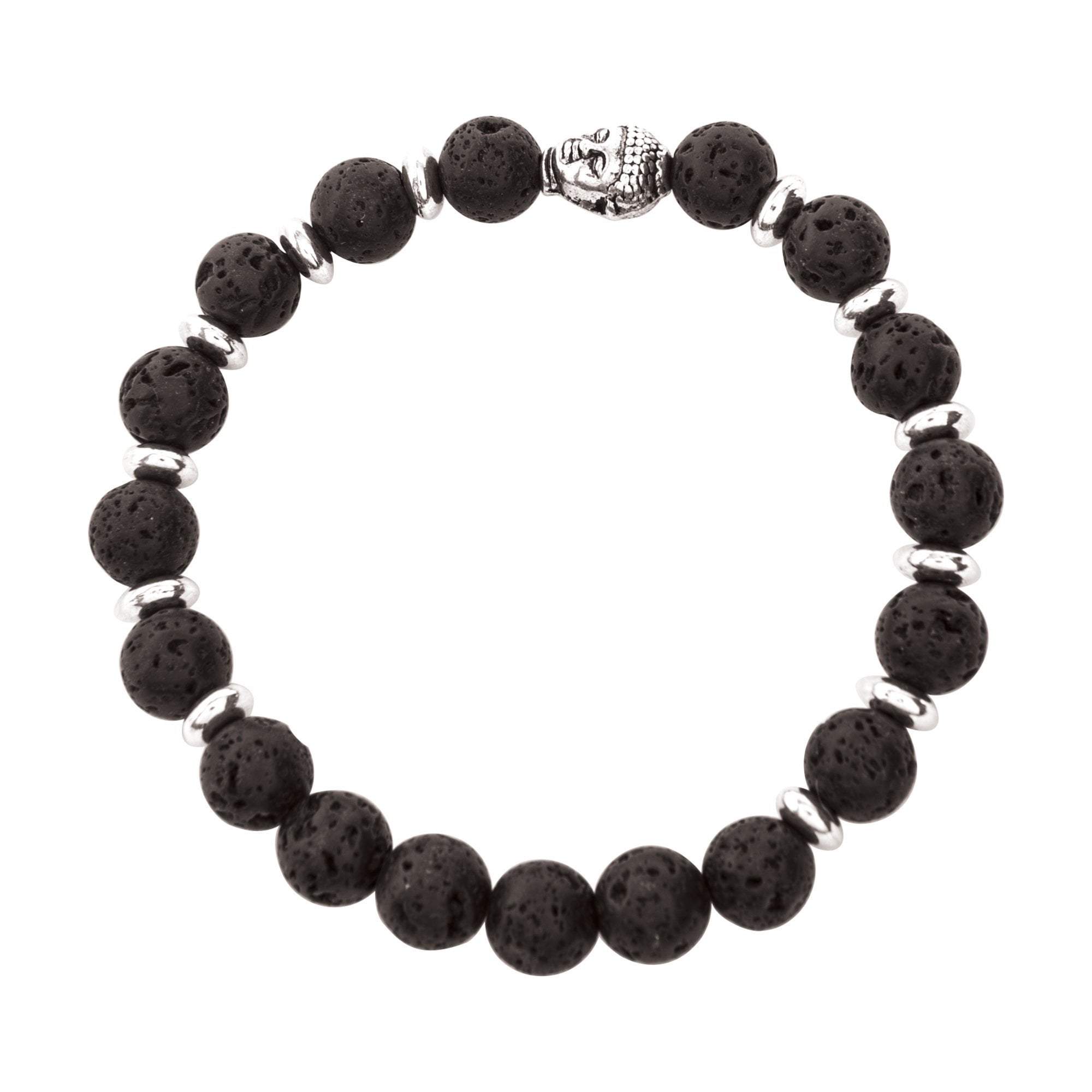 Stylish Full Silver & Black Lava Stone Bracelet for Men & Women - Perfect for Meditation, Yoga, and Spiritual Healing