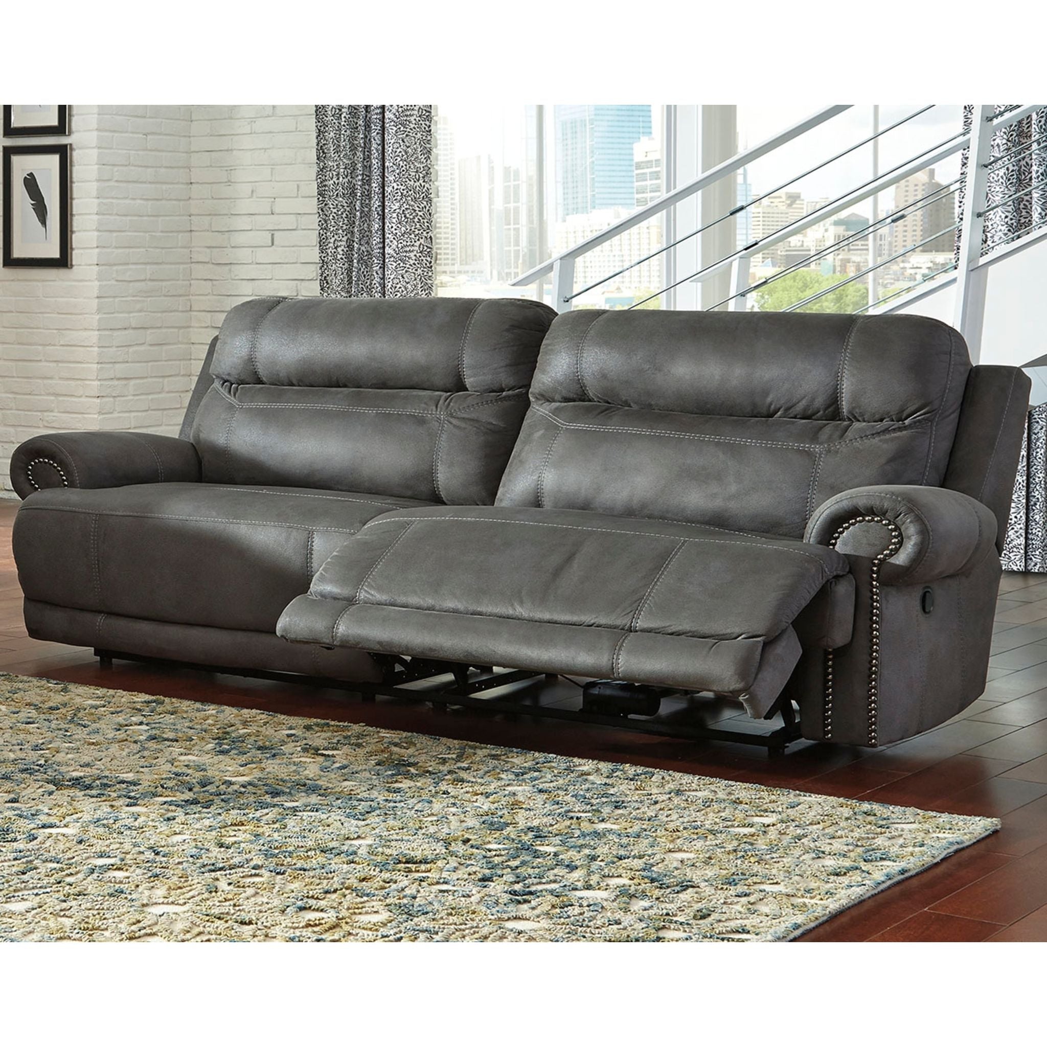 Stylish Austere Reclining Sofa in Gray - Modern Comfort for Living Room, Home Theater & Lounge Spaces