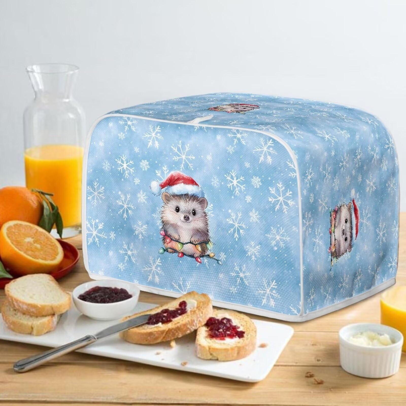 Xoenoiee Hedgehog Snowflake Blue Pattern Toaster Cover for 2 Slice Toasters - Dust Proof Kitchen Appliance Protector - Christmas Kitchen Decor - Perfect for Holiday Baking and Breakfast Protection