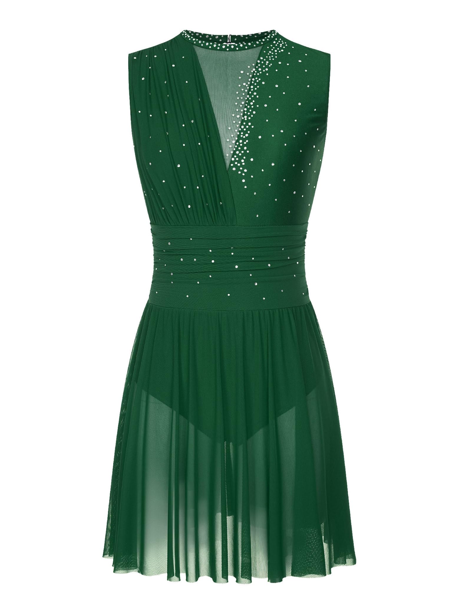 Elegant Lyrical Dance Dress for Women - Sparkling Rhinestone Figure Skating Dress, Sleeveless Ballet Dancewear - Perfect for Performances, Competitions & Recitals