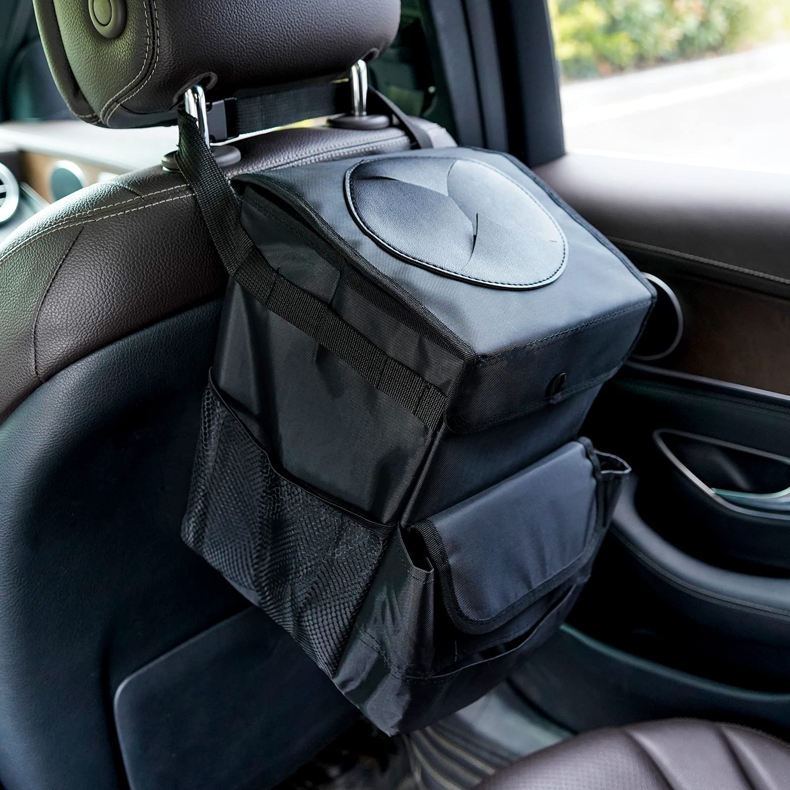 Foldable Leakproof 3 Gallon Car Trash Can - Portable Auto Garbage Bin for Road Trips, Commuting & Travel (Black)