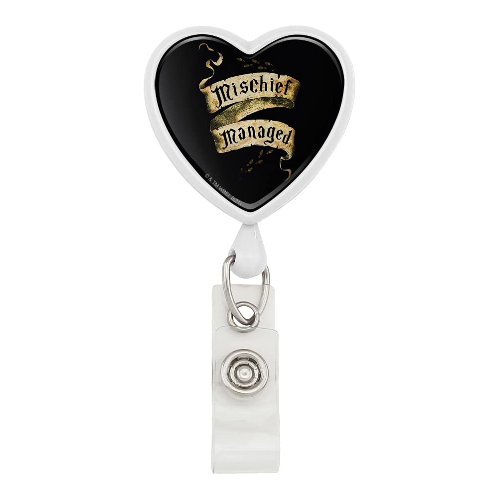 Harry Potter Mischief Managed Heart Lanyard - Retractable Reel Badge Holder for ID Cards, Keys & Work Badges - Perfect for Teachers, Nurses, Conventions & Harry Potter Fans