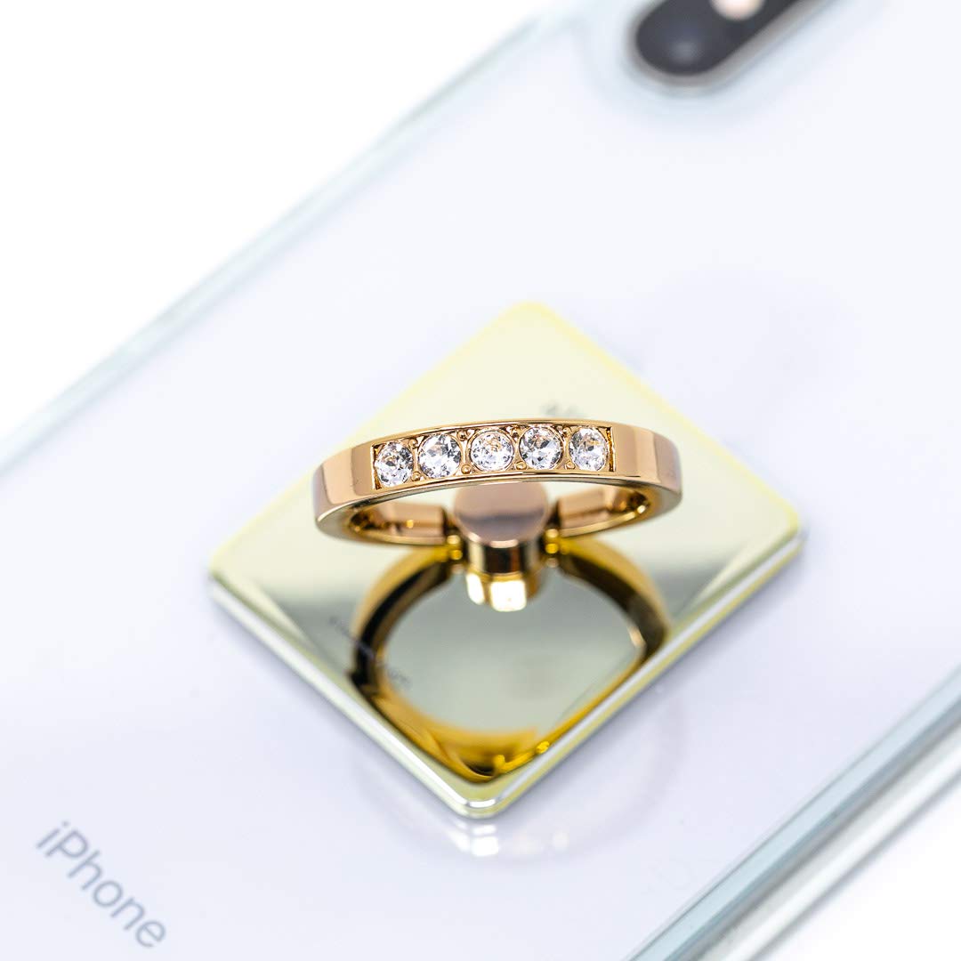 Charlotte Crystal Phone Ring Holder - 360° Rotating Finger Grip Stand for Smartphones (Light Gold) - Perfect for Watching Videos & Selfies