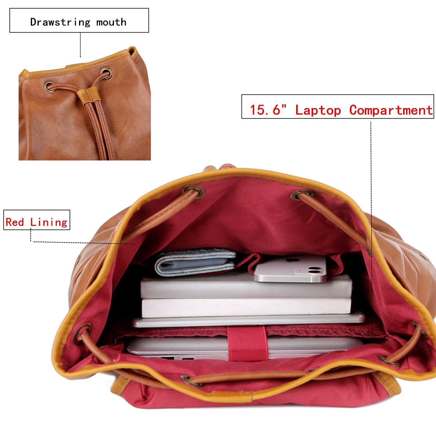Vegan Leather 15.6 Inch Laptop Backpack - Waterproof Hiking, Camping, Travel & Business Bag for Men & Women - Durable Satchel Bookbag with USB Charging Port (Brown) - Perfect for Work, School & Outdoor Adventures