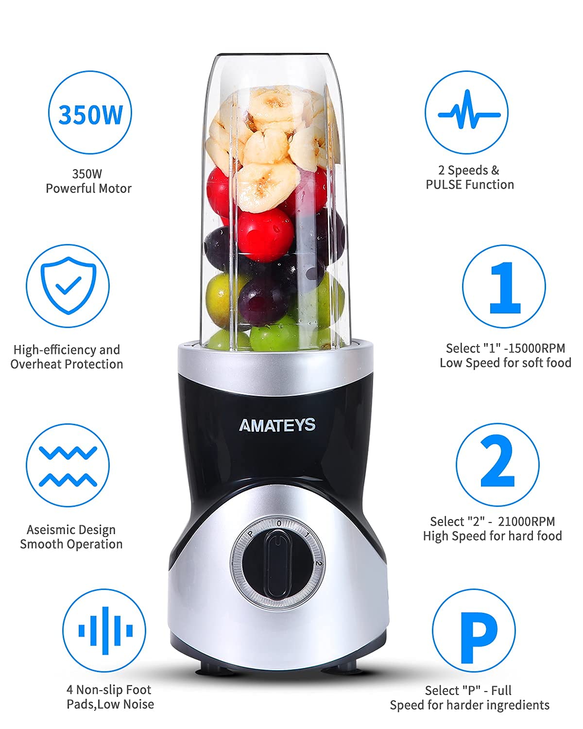Portable Personal Blender for Shakes, Smoothies & Coffee - 24oz & 10oz Travel Bottles - Professional Kitchen Blender with Multi-Function Blades & Adjustable Speeds - Perfect for Home, Office, Gym & Travel Use
