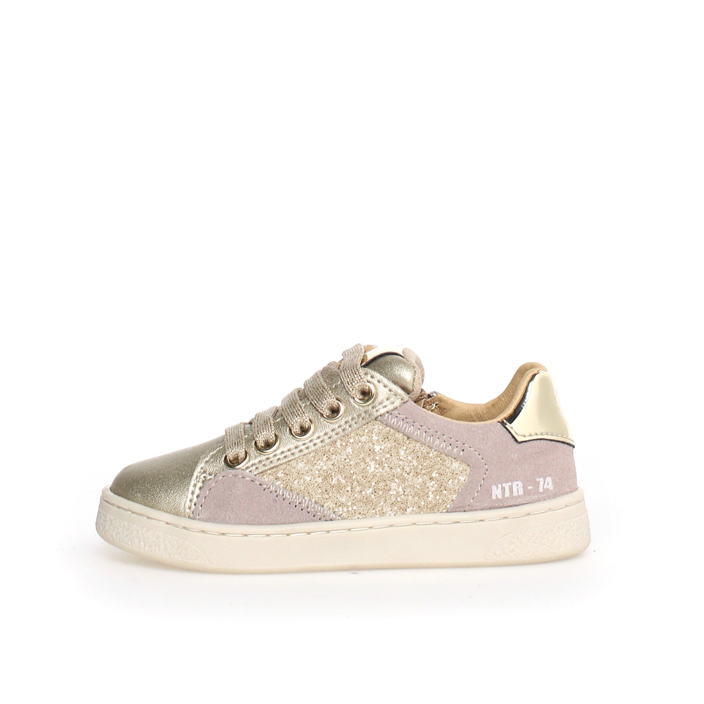 Naturino Girl's Quar Zip Glitter Sneakers - Platinum Beige | Comfortable & Stylish Kids Shoes for School, Play & Everyday Wear