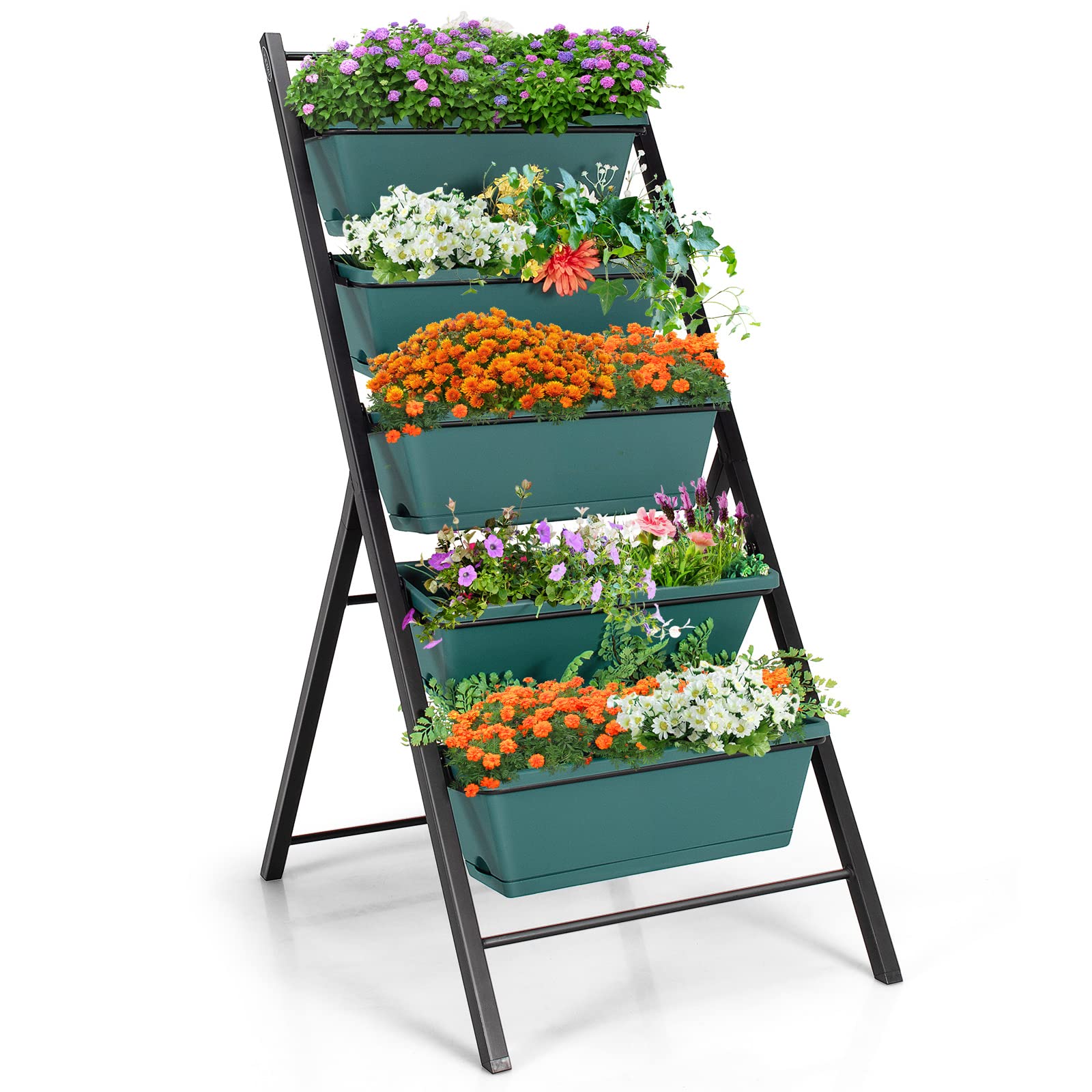 Safstar 5-Tier Vertical Raised Garden Bed - Freestanding Planter with 5 Container Boxes for Vegetables, Fruits, Flowers & Herbs - Indoor & Outdoor Use - Perfect for Small Spaces, Balconies & Patios (Green, 1)