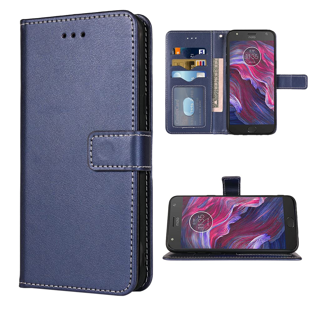 Premium Leather Wallet Case for Motorola Moto X4 (4th Gen/XT1900-1) - Flip Cover with Card Holder, Wrist Strap & Stand Function - Perfect for Daily Use, Travel & Hands-Free Convenience - Blue