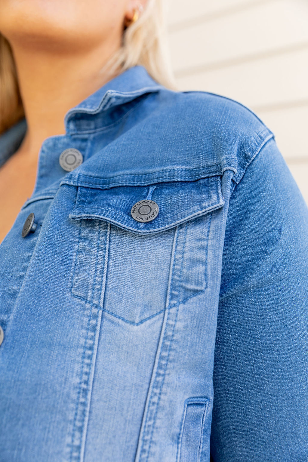 Kenzie Crop Denim Jacket for Women - Stylish Distressed Light Blue Denim Jacket - Perfect for Spring Outfits & Casual Streetwear