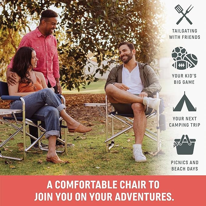 ONIVA - a Picnic Time Brand - Portable Folding Sports Chair with Detachable Side Table, Lightweight Beach Camping Chair for Adults - Perfect for Outdoor, Picnic, Beach, Camping & Sporting Events (Moka)