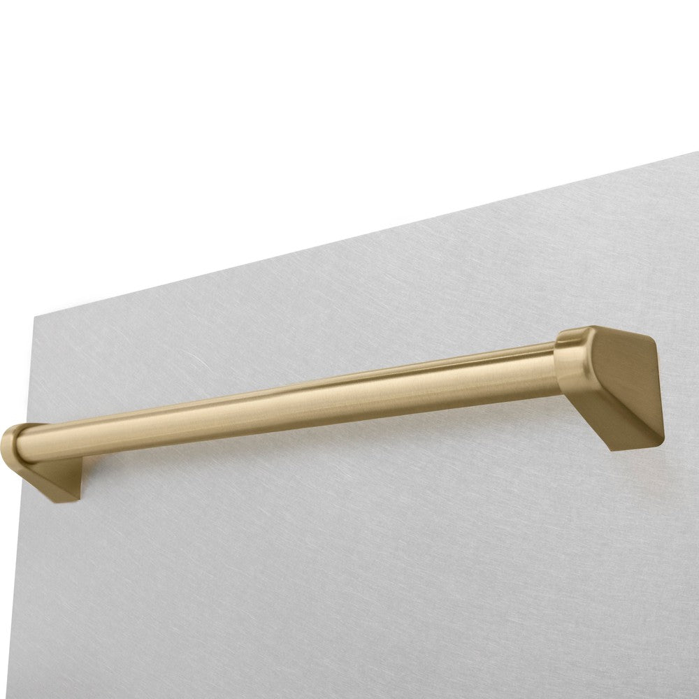 ZLINE Autograph Edition 18-inch Built-In Dishwasher with Satin Stainless Steel Panel & Champagne Bronze Handle - 51dBa Ultra Quiet - Tallac Series 3rd Rack Top Control (DWVZ SN 18 CB) - Perfect for Modern Kitchens and Open-Concept Homes