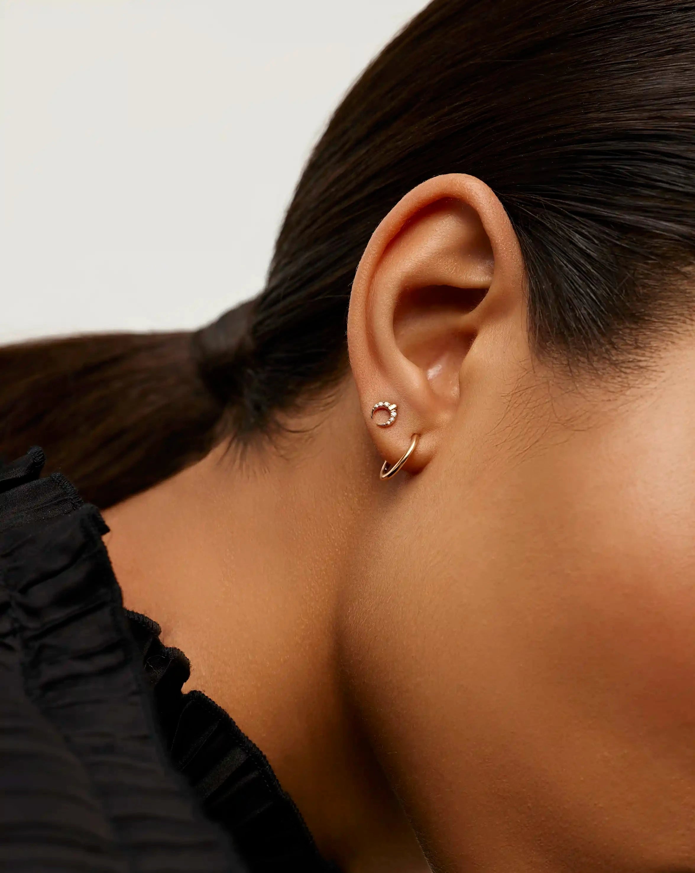 Fine Lucy Williams Horn Single Stud Earring | 14k Solid Gold & Diamond Stud Earrings for Women | Elegant Everyday Jewelry Gift for Her