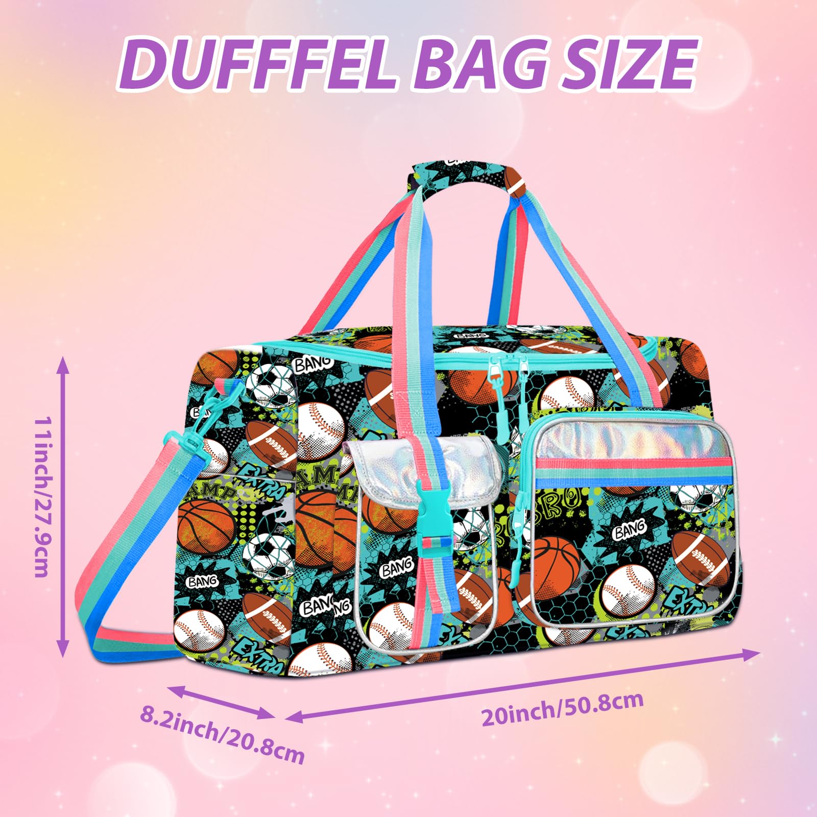 **Kids Duffle Bag for Travel & Sleepovers - Lightweight Gym & Dance Bag with Shoe Compartment - Perfect for Girls, Boys & Women (School, Sports, Weekend Trips)**