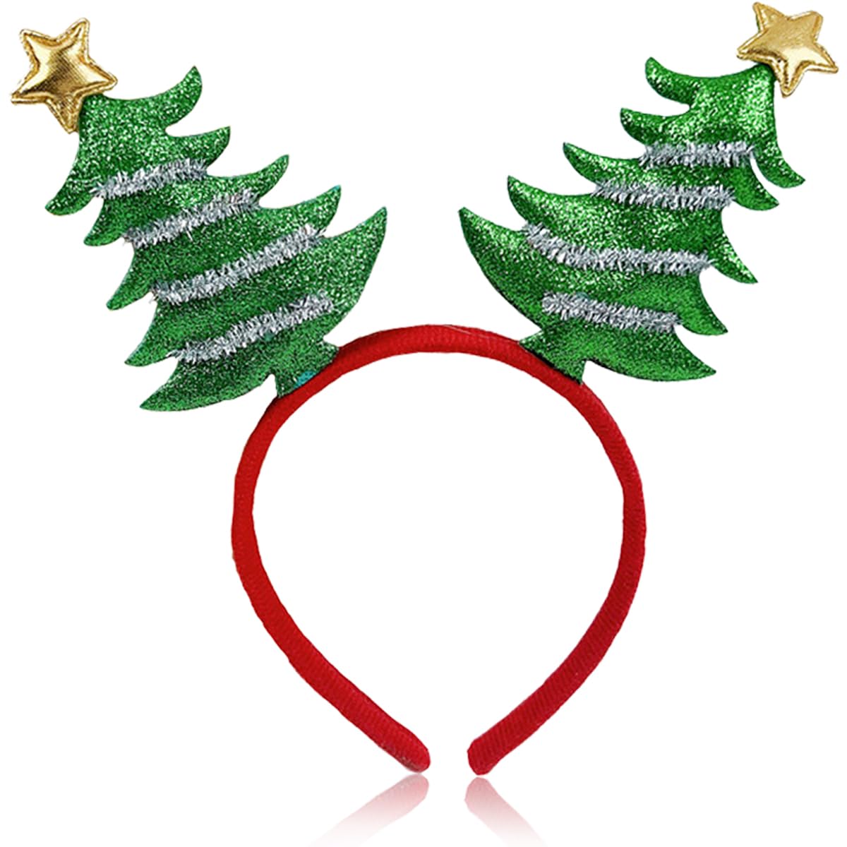 Christmas Headbands for Women - Glitter Powder Hair Hoop with Golden Star & Green Red Christmas Tree Design | Festive Hair Accessories for Women & Girls | Perfect for Christmas Parties, Holiday Gatherings & Festive Celebrations