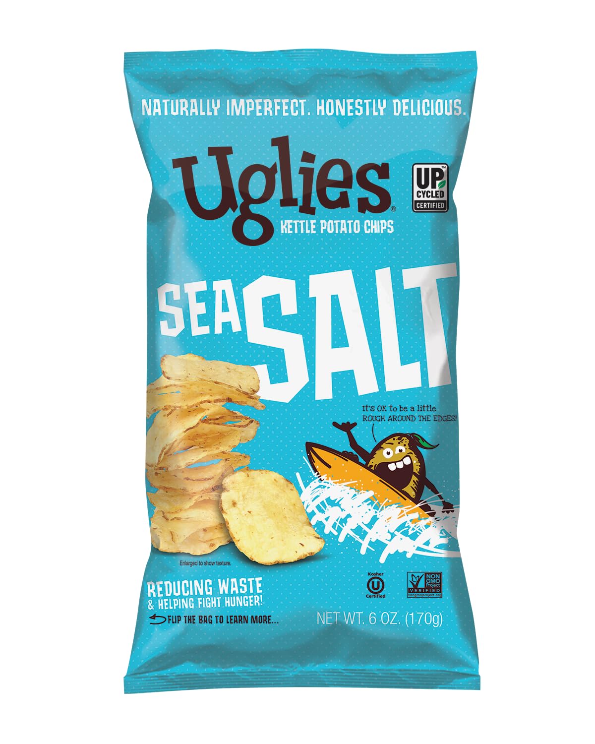 UGLIES Kettle-Cooked Potato Chips - Gluten Free, Kosher Certified, Non-GMO Snacks - Sea Salt Flavor, 6 Oz Individual Packs (Pack of 4) - Perfect for School Lunches, Office Snacking & On-the-Go Healthy Treats