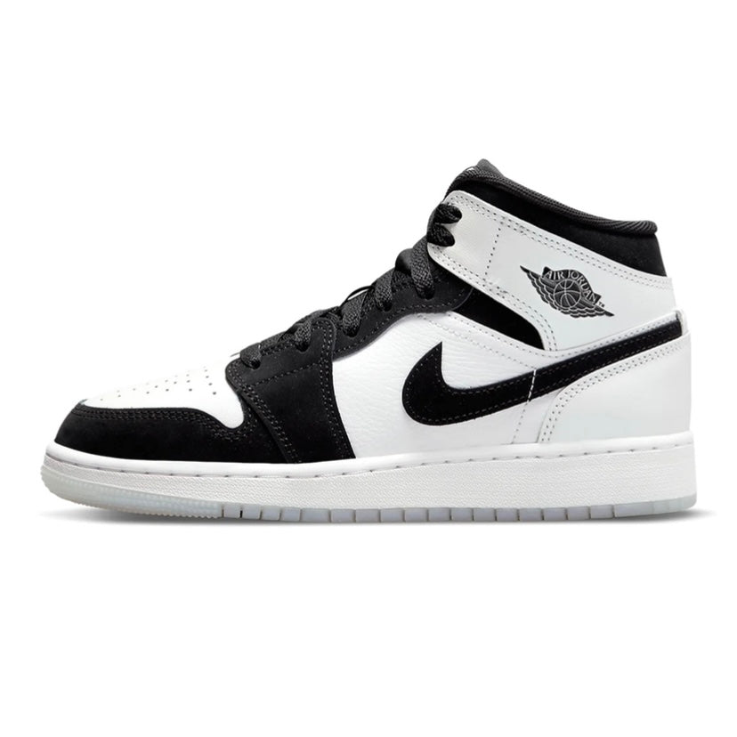 Air Jordan 1 Mid GS Diamond Pearl White Black Basketball Shoes for Women - Perfect for Casual Wear, Street Style & Sneaker Collection