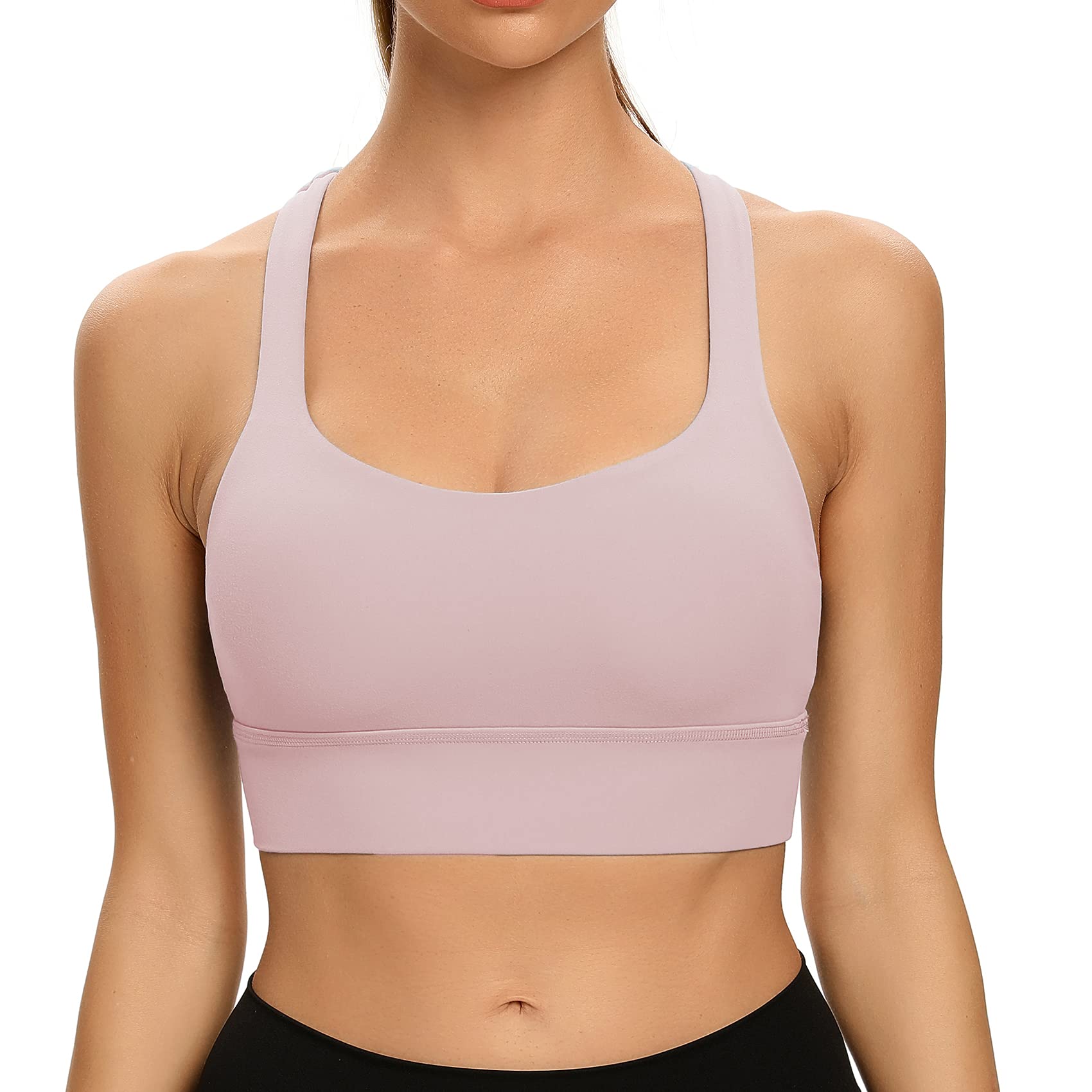 Lemedy Women's Cross Back Sports Bra - Fitness Yoga Strappy Longline Crop Tank Top for Workout, Running & Gym - Breathable & Supportive Activewear