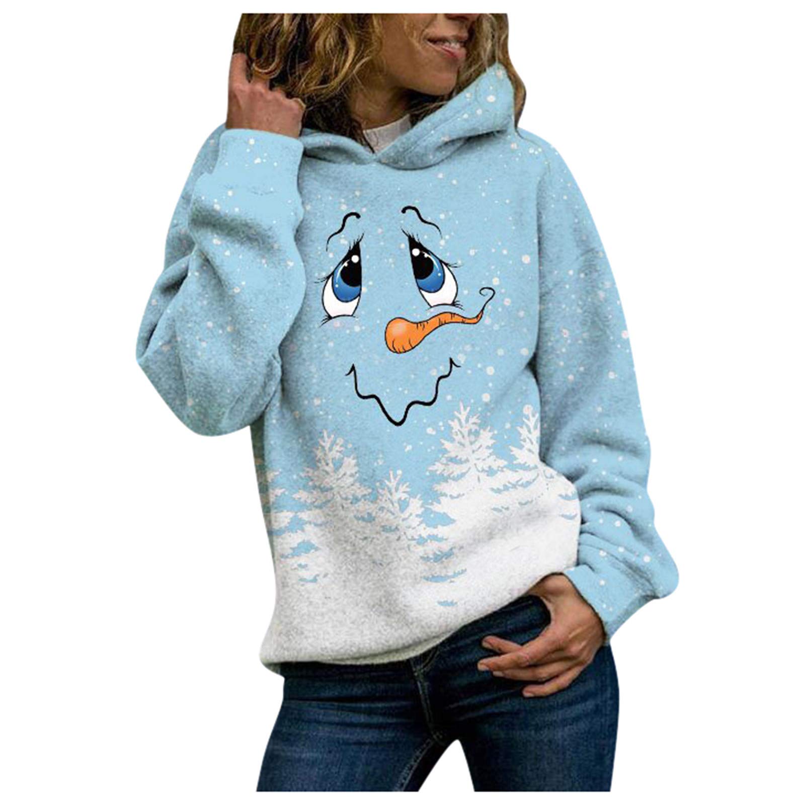 Miximx Women's Halloween Hoodie - Long Sleeve Zip Up Pullover with Pockets, Solid Light Blue Fashion Top | Perfect for Halloween Parties, Cosplay & Casual Fall Outfits
