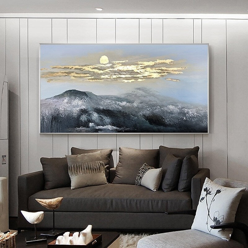 Misty Moon Mountains Wall Art - Stunning Landscape Canvas Print for Home & Office Decor - Perfect for Living Room, Bedroom, or Office Space