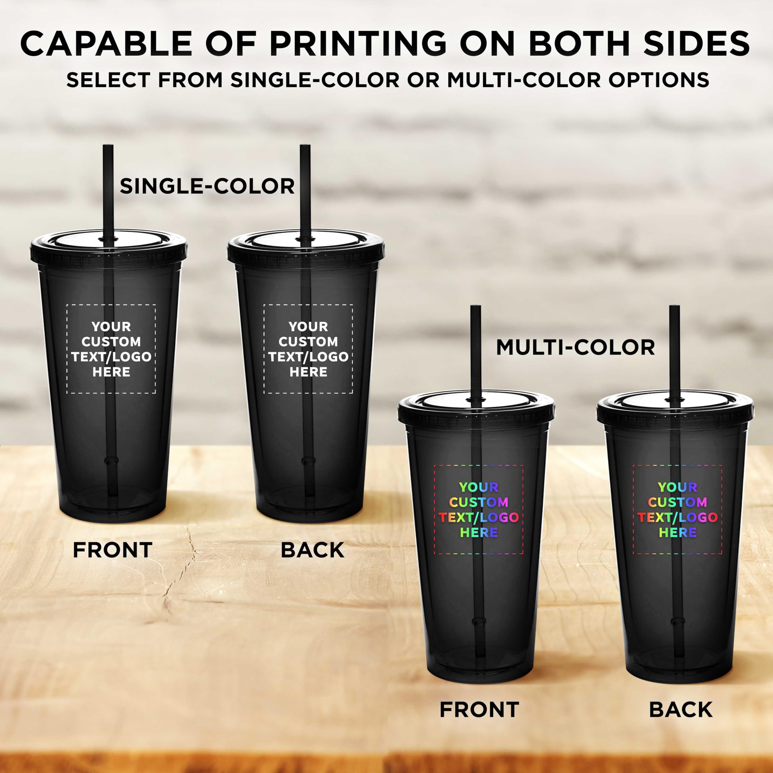 50-Pack Custom Double Wall Acrylic Tumblers 20oz - BPA Free Personalized Bulk Drinkware for Iced Coffee, Soda, Tea & Cold Beverages - Charcoal - Perfect for Restaurants, Cafes, Parties & Corporate Gifts