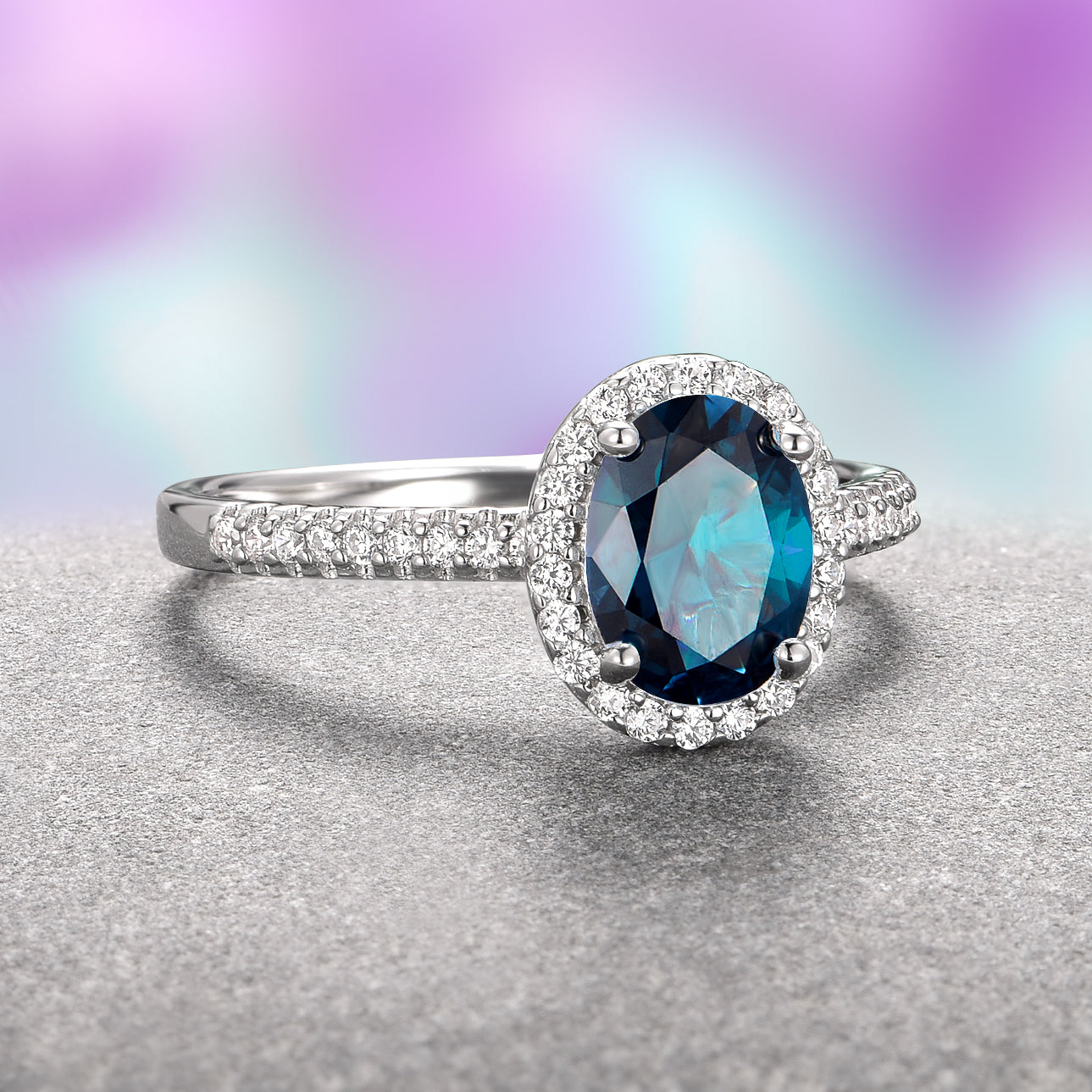London Blue Topaz Sterling Silver Ring for Women - Elegant Iris Natural Gemstone Jewelry for Engagement, Anniversary & Special Occasions