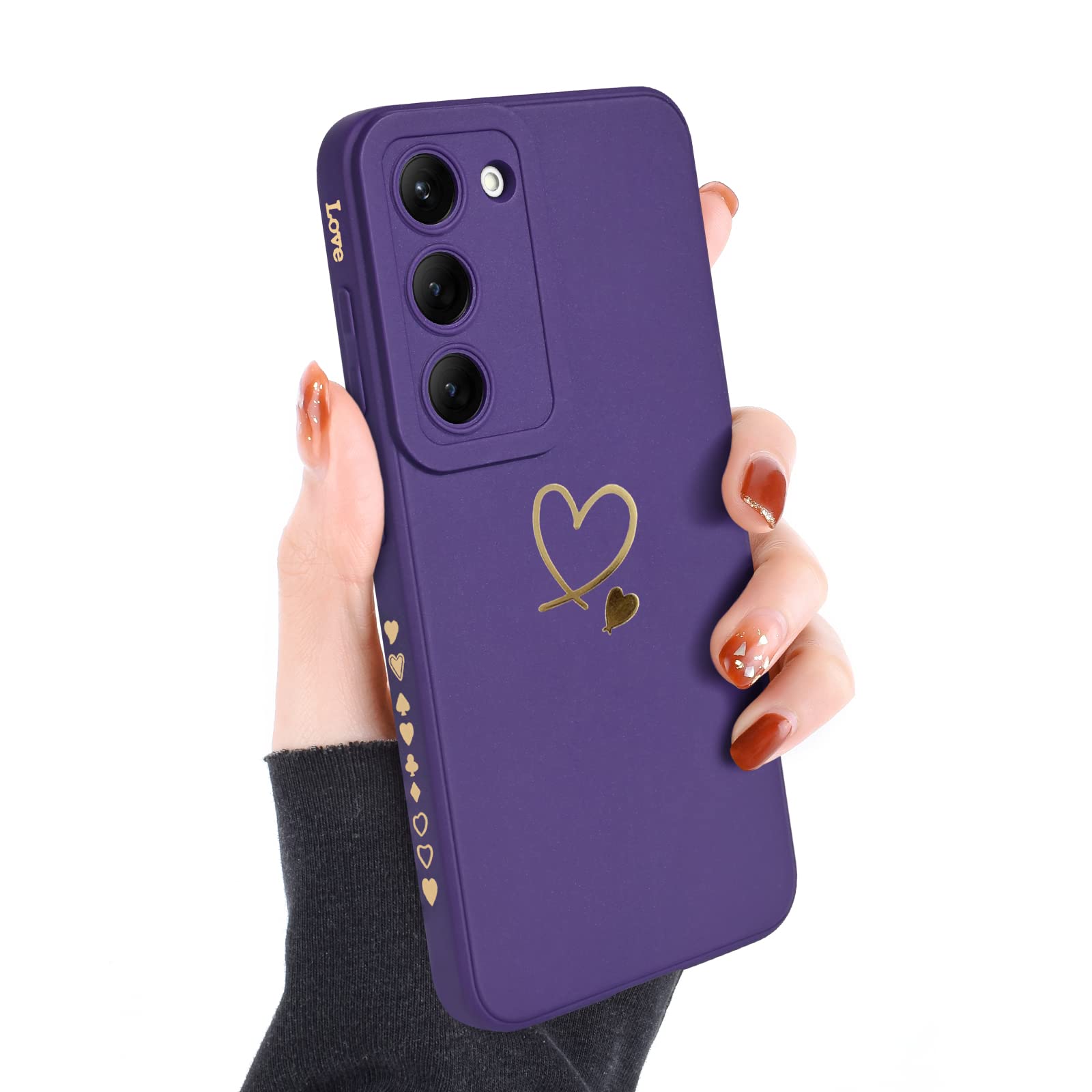 Cute Love Heart Pattern Flexible Liquid Silicone Shockproof Protective Phone Case for Samsung Galaxy S23 Plus - Purple, Perfect for Girls & Women | Durable Cover for Everyday Use, Work & Travel