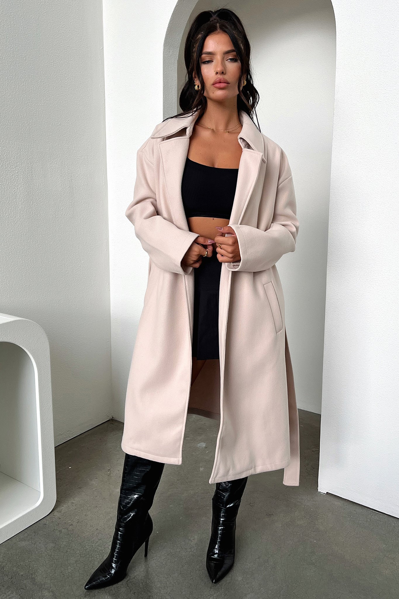 Francesca Women's Beige Trench Coat - Classic Long Wool Blend Overcoat for Fall & Winter | Perfect for Office, Dating & Outdoor Activities
