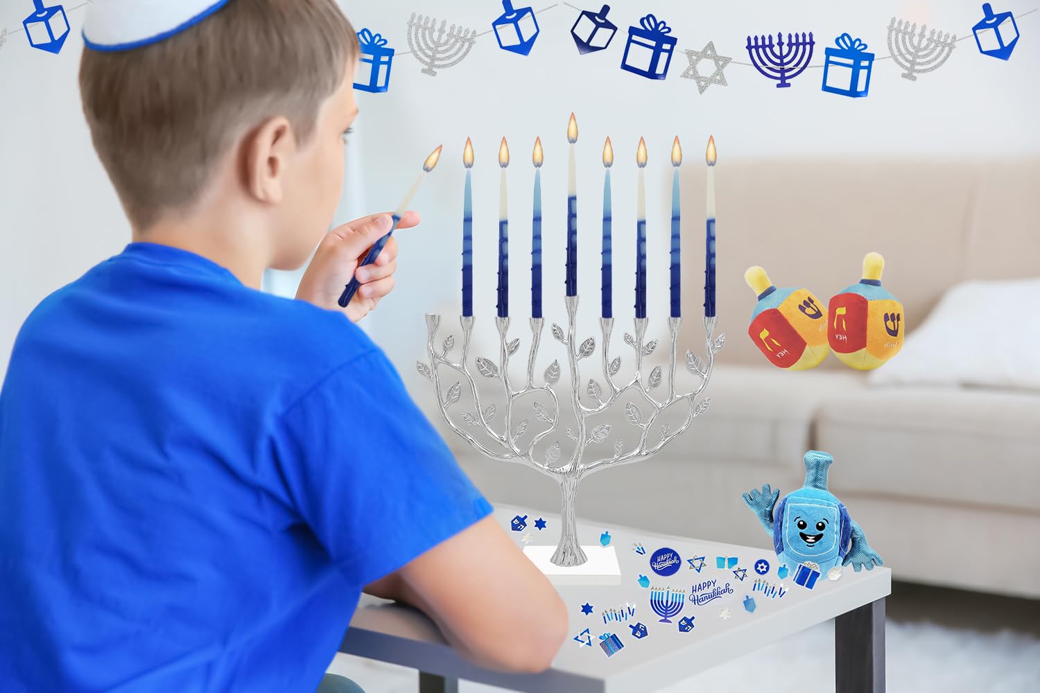 Dripless Deluxe Tapered Hanukkah Candles - Pastel Blue & White Menorah Candles for 8 Nights (2-Pack) | Premium Chanukah Candle Set for Home Decor & Jewish Holiday Celebrations